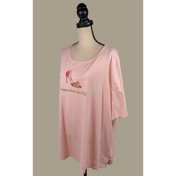 Quacker Factory Light Pink Cotton Blend Short Sleeve "Shoes" T-shirt Size 3X - Picture 3 of 7
